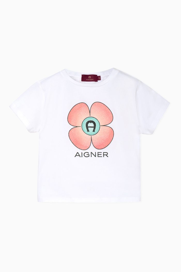 

Floral Print T-Shirt in Cotton, White