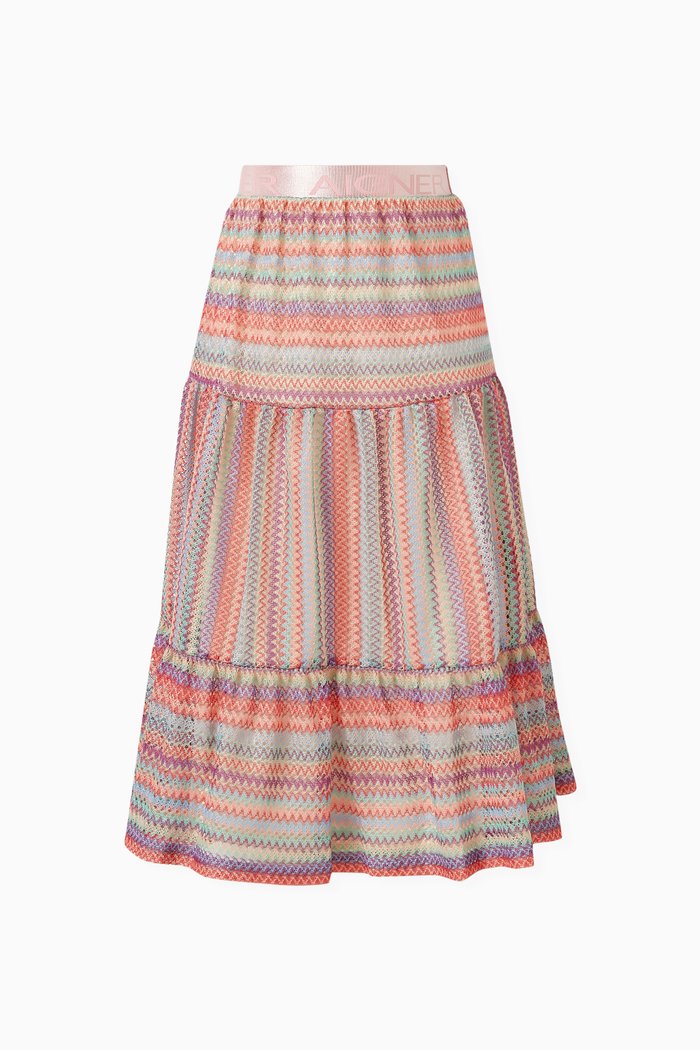 

Zig-Zag Tiered Skirt in Polyester, Orange