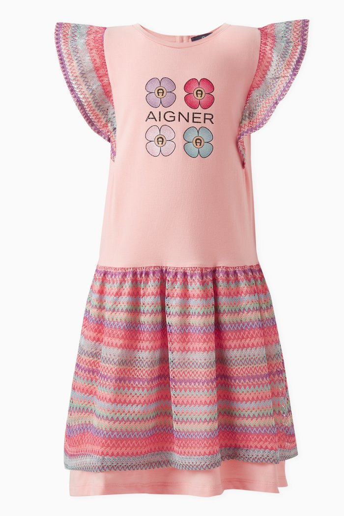 

Logo Print Dress in Cotton Jersey, Orange