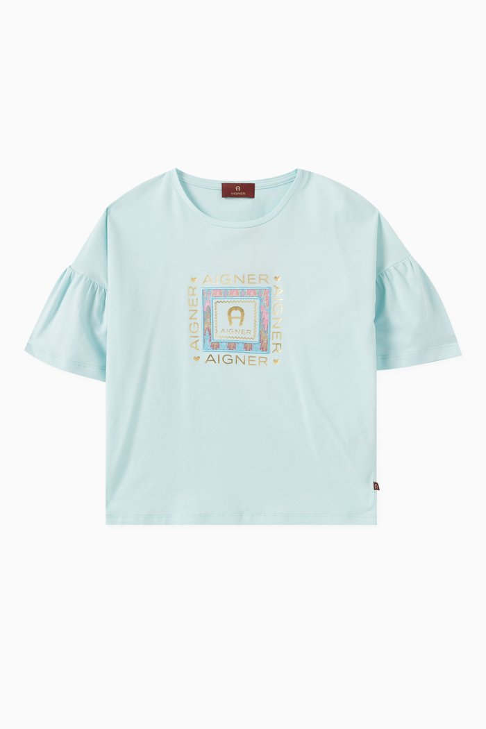 

Logo Print T-Shirt in Cotton, Blue