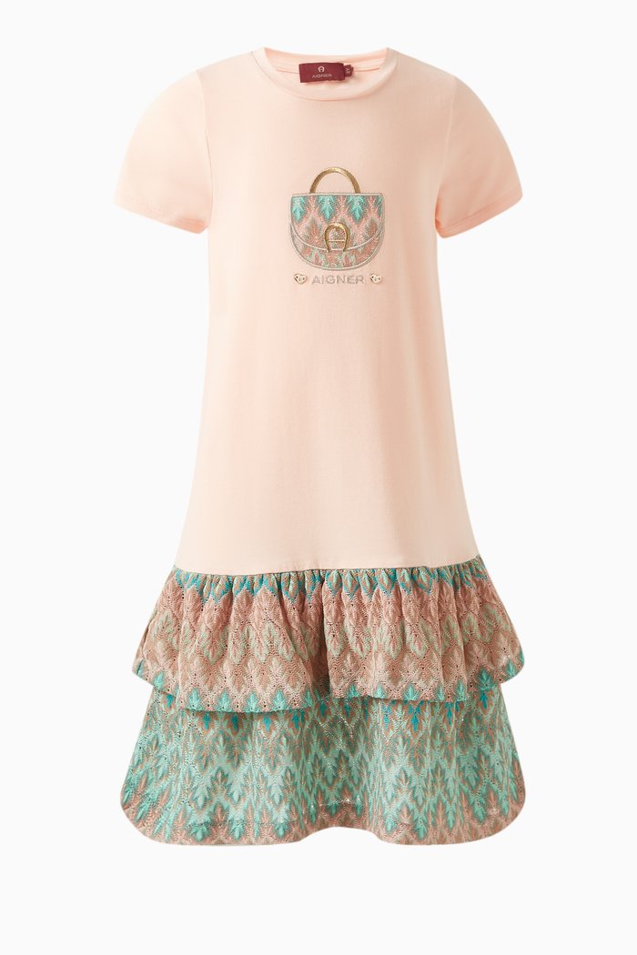 

Logo Print Dress in Cotton Jersey, Orange