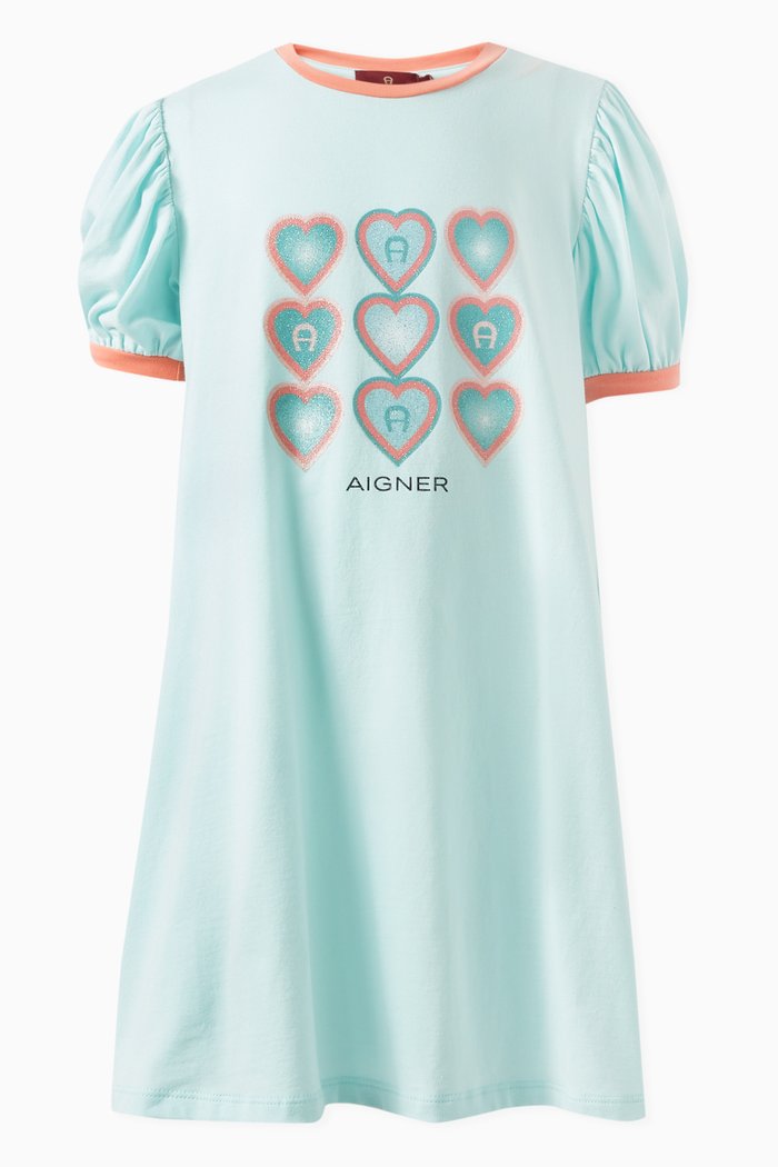 

Hearts & Logo-print Dress in Cotton Jersey, Blue