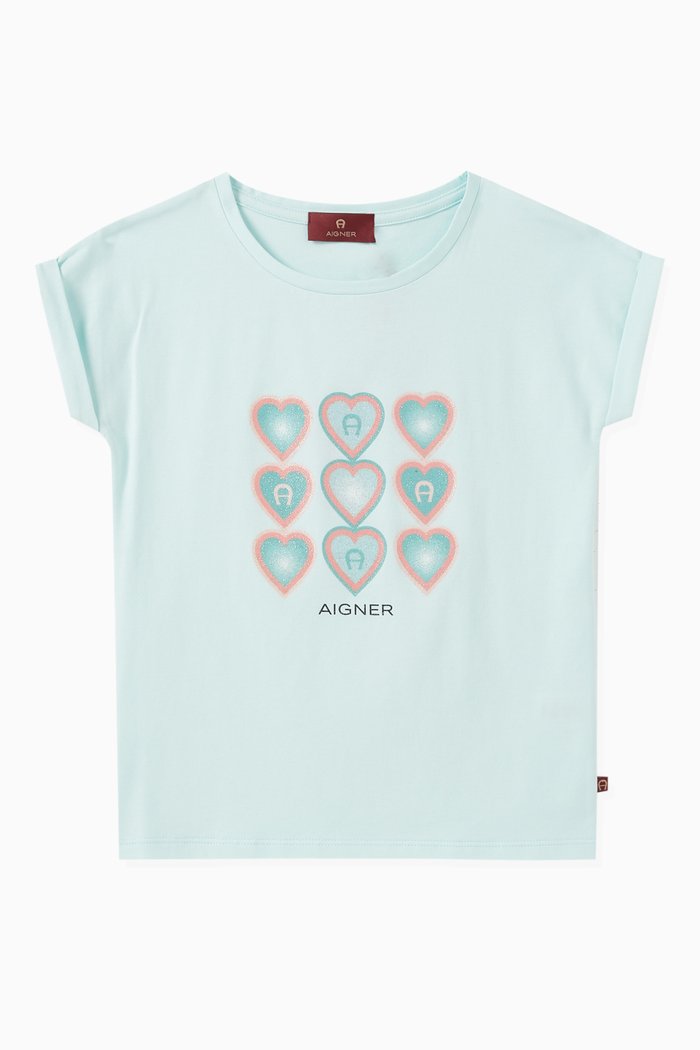 

Heart Print T-Shirt in Cotton, Blue