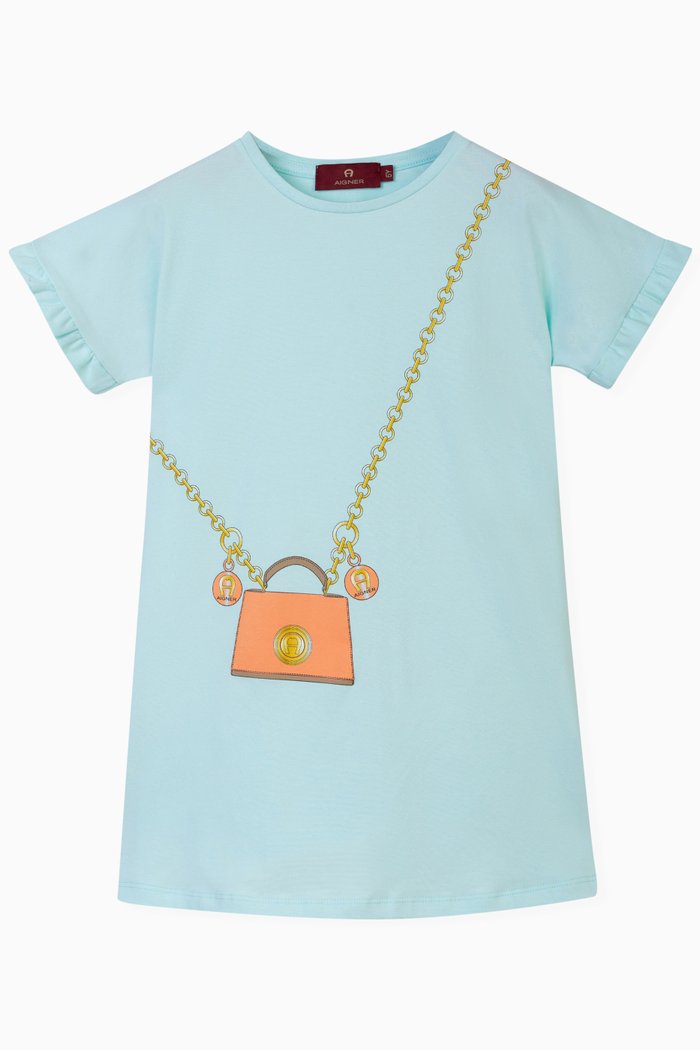 Bag-print Dress in Cotton-jersey, Blue