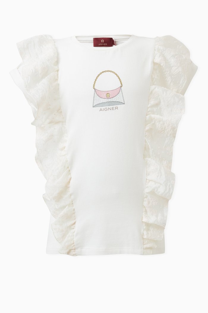 

Frill-sleeves Top in Cotton Jersey, Gold