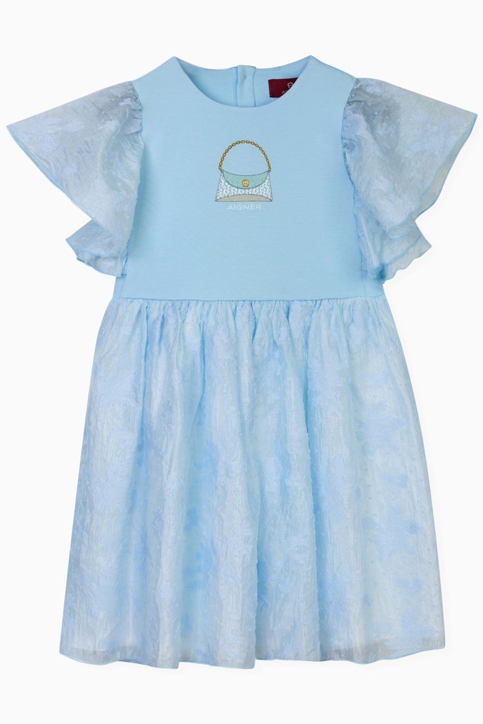 

Logo Shimmer Dress in Cotton Jersey, Blue