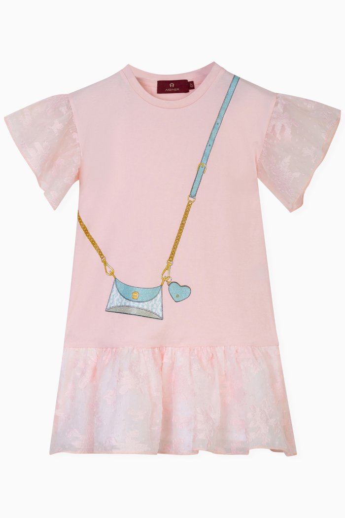 

Bag Print Dress in Cotton Jersey, Pink