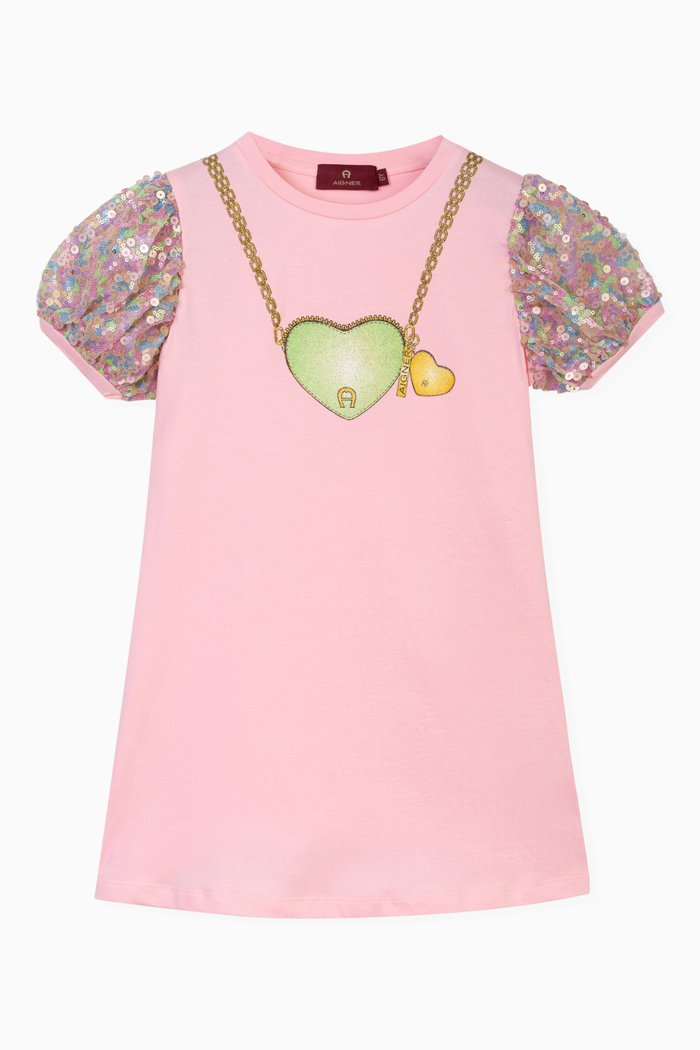 Heart-Bag Logo Dress in Cotton, Pink