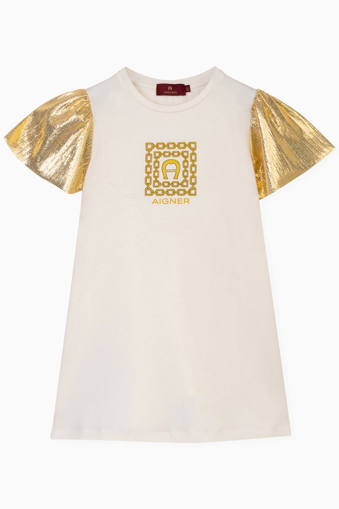 Logo-print Dress in Cotton-jersey, Gold