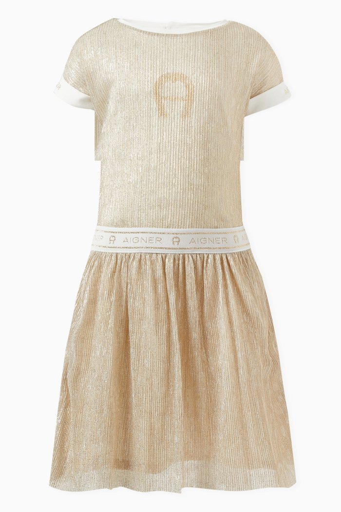 

Logo Print Shimmer Dress, Gold