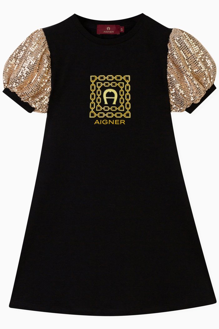 

Sequin-embellished Logo Dress in Cotton-jersey, Black