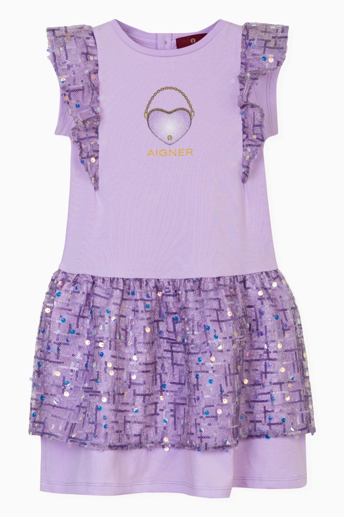 Heart Logo Dress in Cotton, Purple