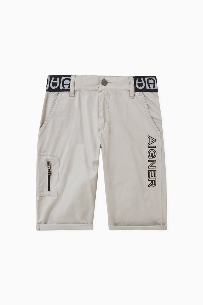 

Logo-tape Bermuda Shorts in Cotton, Grey