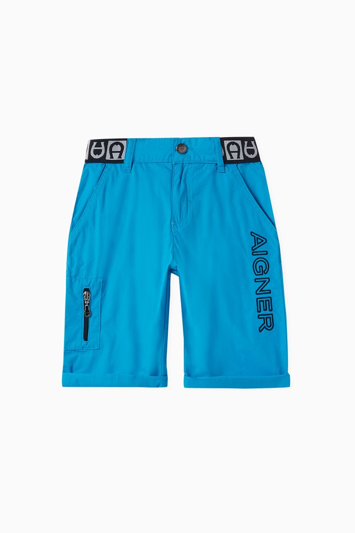 

Logo-tape Bermuda Shorts in Cotton, Blue