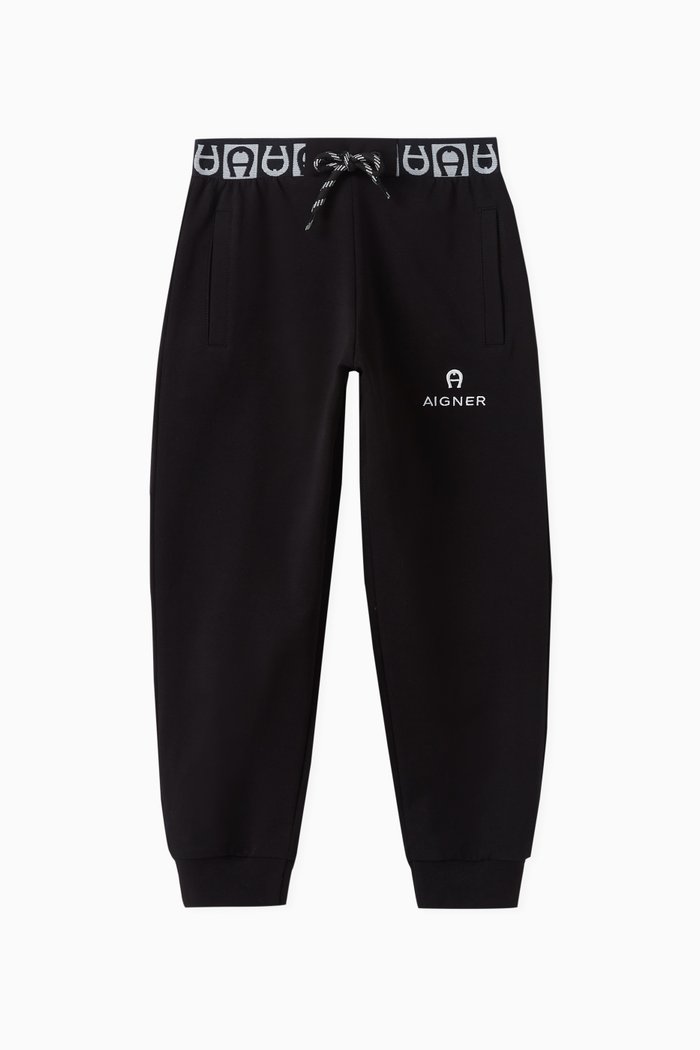 

Logo Print Trousers in Cotton, Black