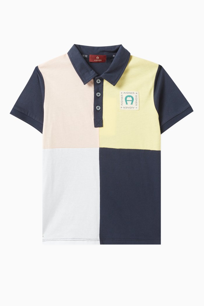 

Colour-block Polo Shirt in Cotton, Blue