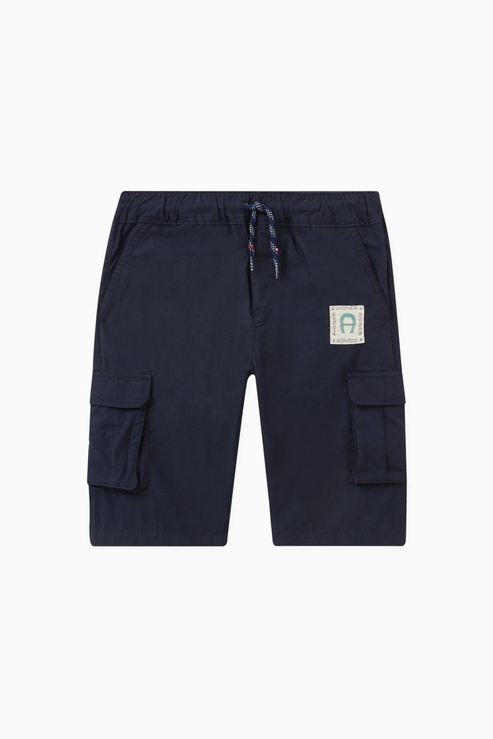 Logo Bermuda Shorts in Cotton, Blue