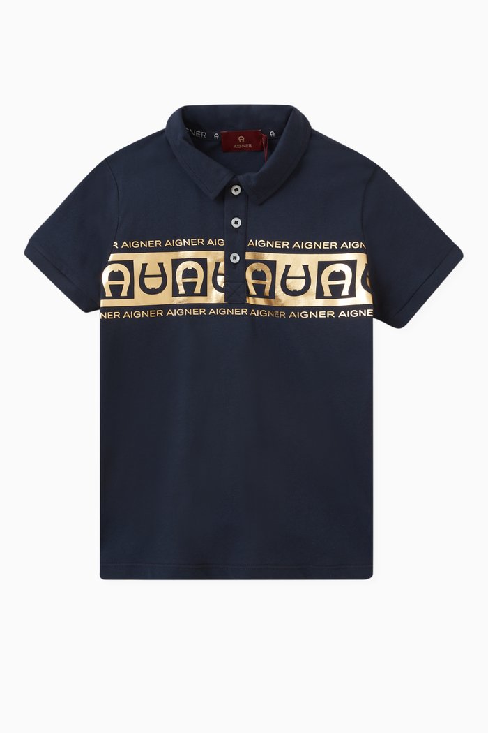 Logo Polo Shirt in Cotton, Blue