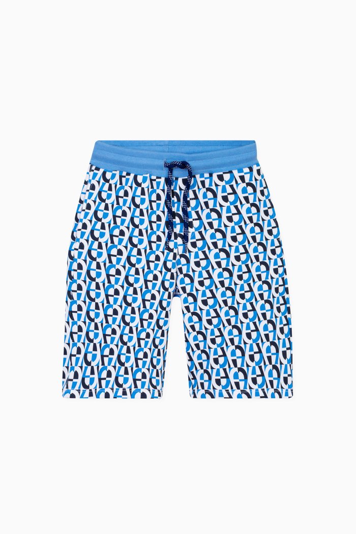 

All-over Logo Bermuda Shorts in Cotton-jersey, Blue