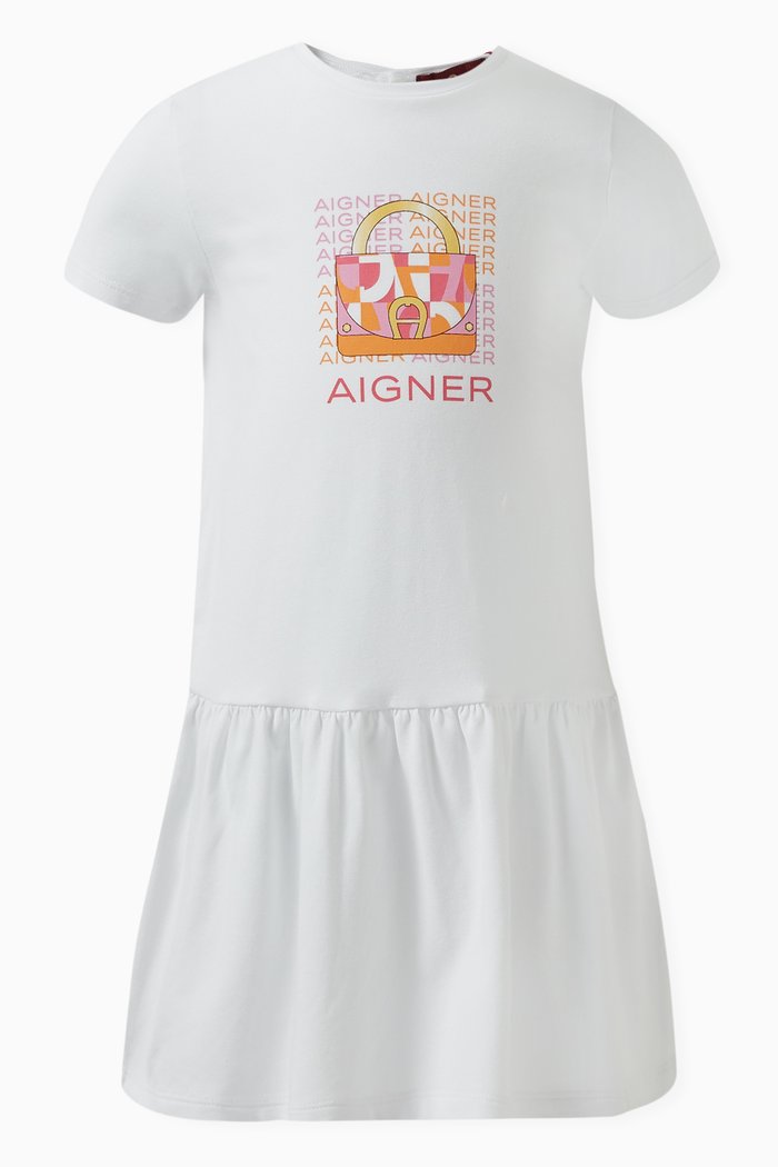 

Logo Print Dress in Cotton, White