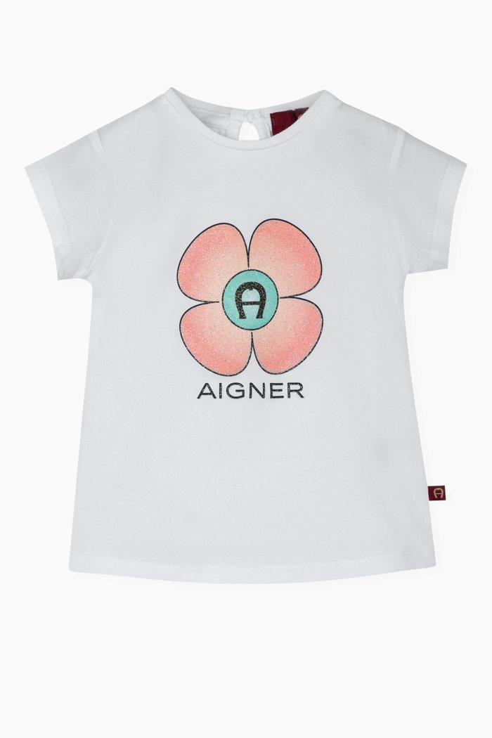 

Floral Printed T-Shirt in Cotton, White
