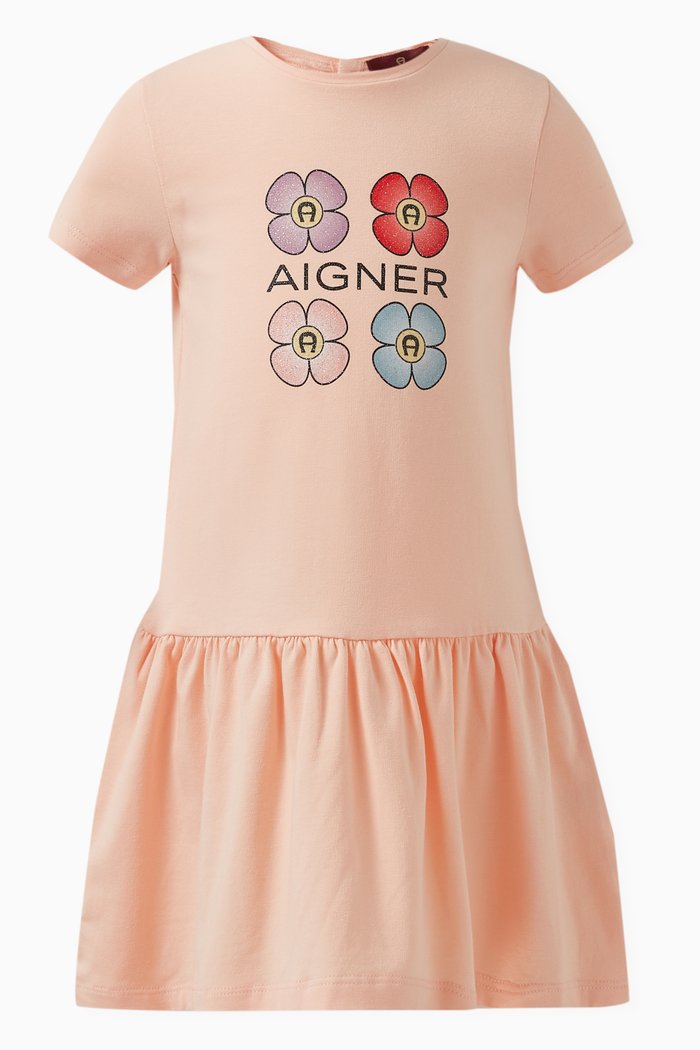 Floral Print Dress in Cotton, Orange