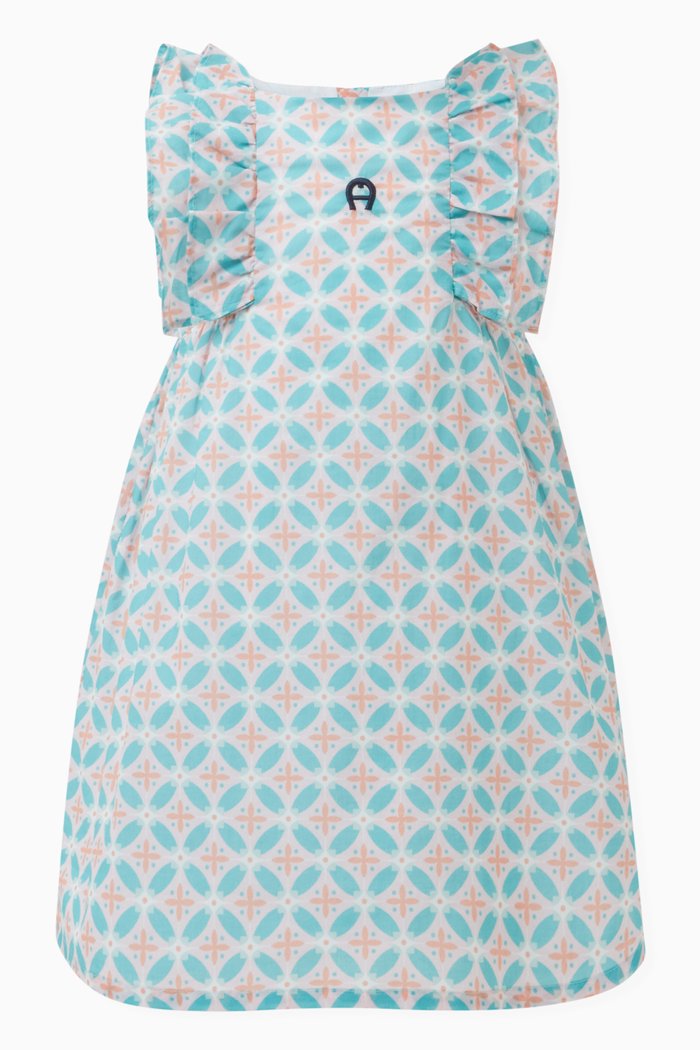 

All-over Print Ruffled Dress in Cotton, Pink
