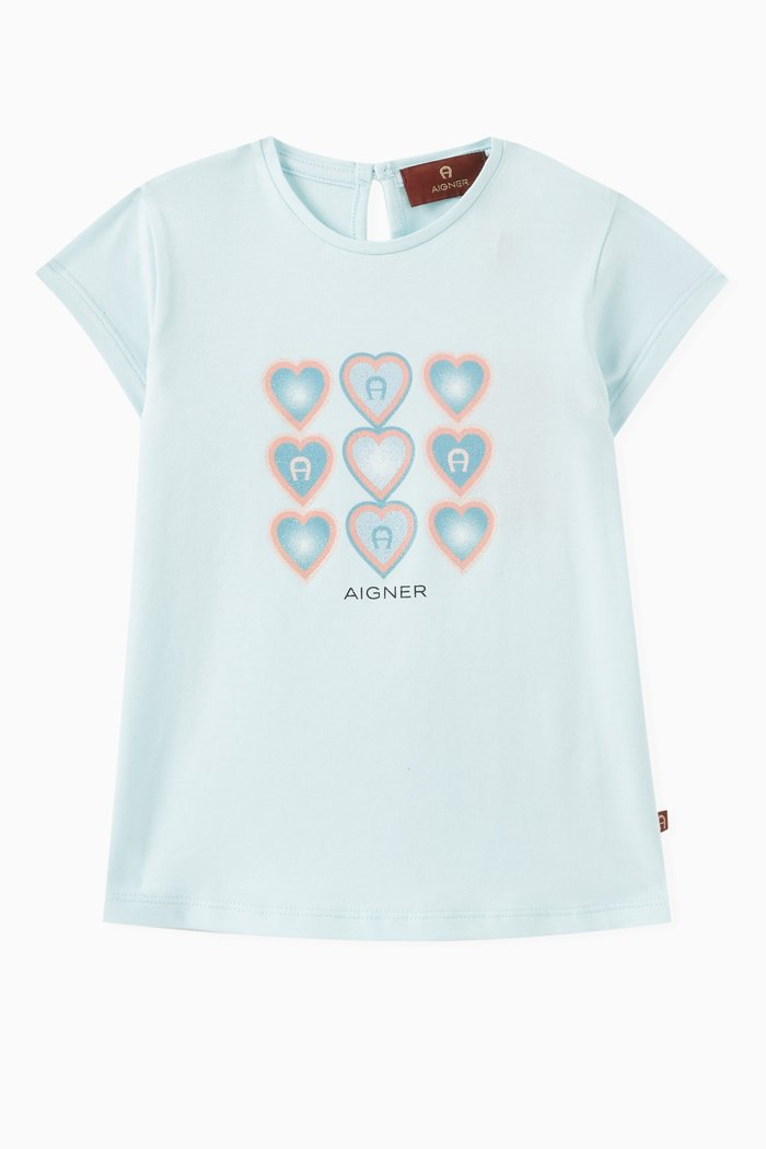 

Heart Print T-Shirt in Cotton, Blue