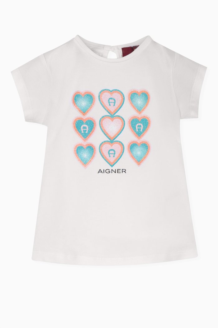 Heart Print T-Shirt in Cotton, White