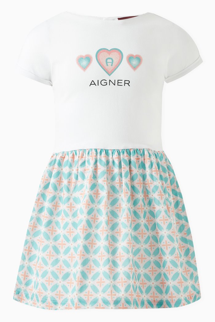 

Heart Print Dress in Cotton, White