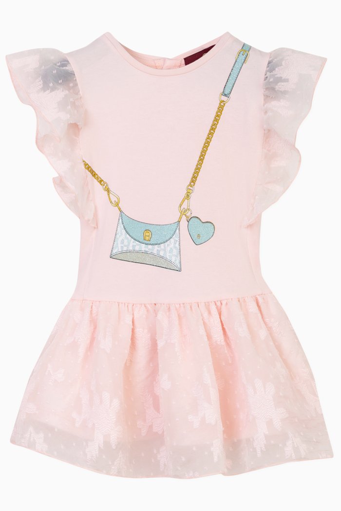 

Bag-print Ruffled Dress in Cotton-jersey, Pink
