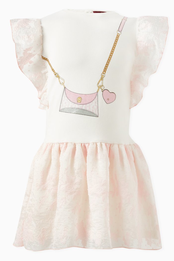 

Bag-print Ruffled Dress in Cotton-jersey, Gold