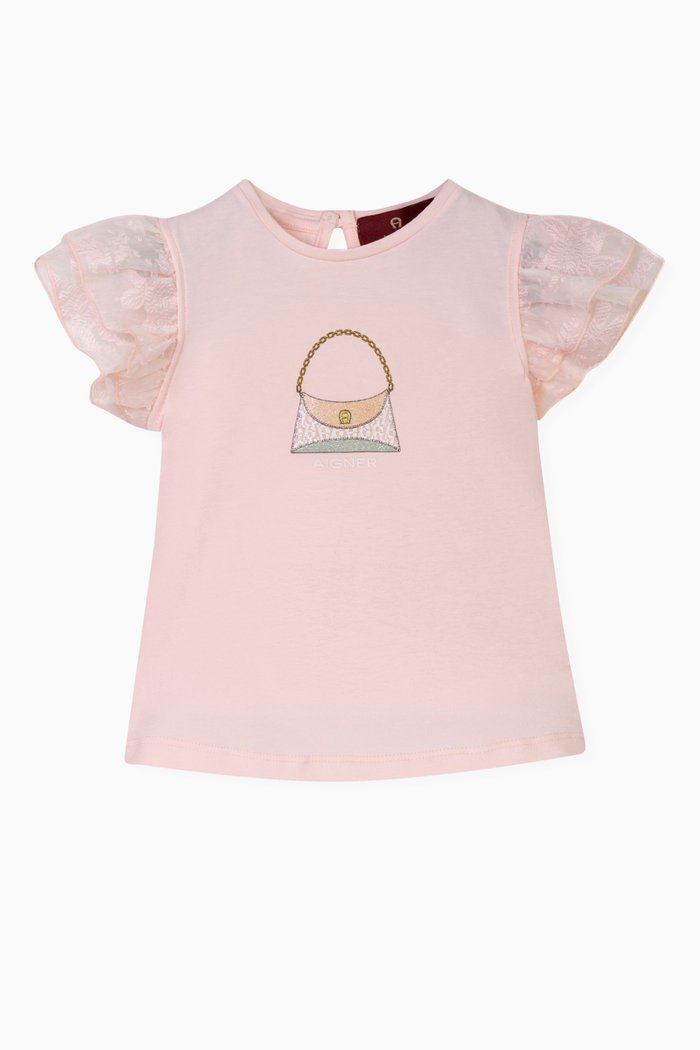 

Logo-print Ruffled T-shirt in Cotton-jersey, Pink