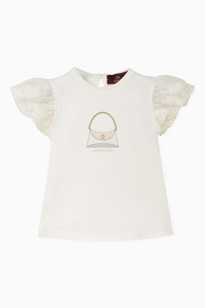 

Logo-print Ruffled T-shirt in Cotton-jersey, Gold