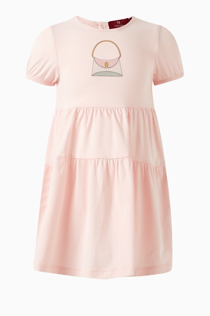 

Logo-print Tiered Dress in Cotton-jersey, Pink