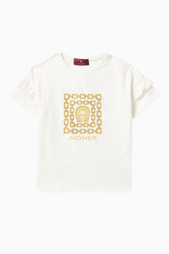 

Glitter Logo Print T-shirt in Cotton, Gold