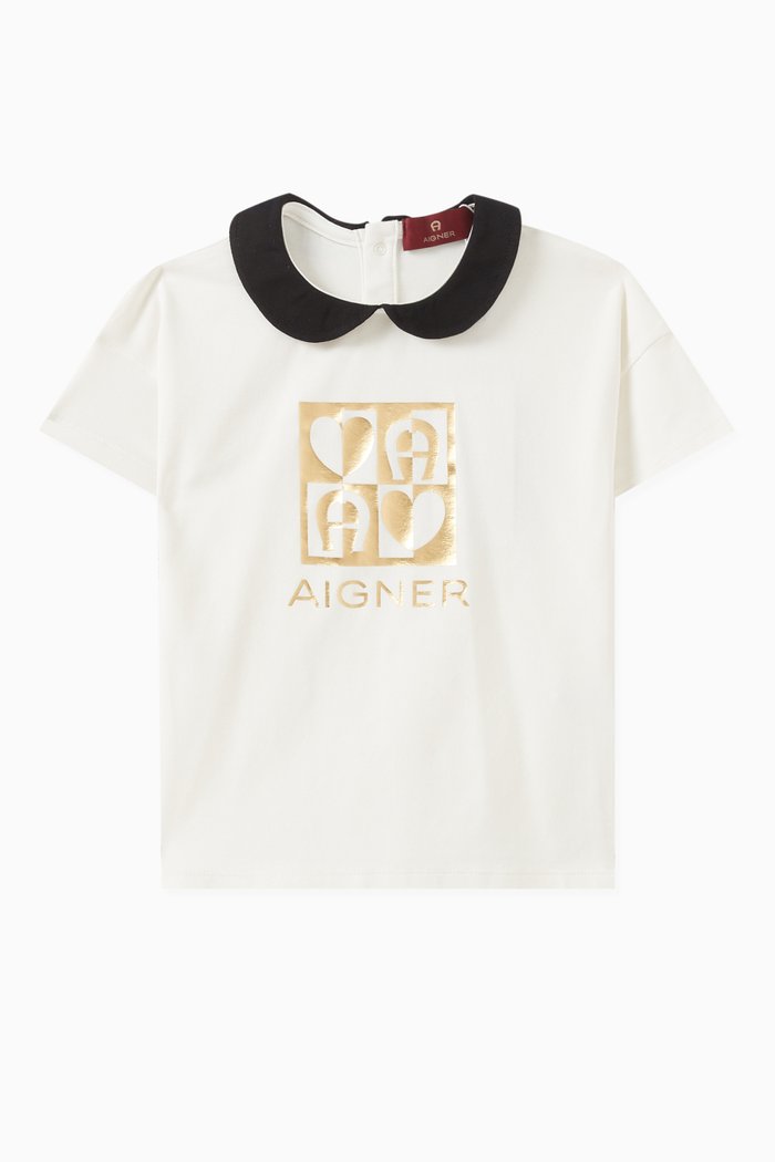 

Glitter Logo Print T-shirt in Cotton, Gold