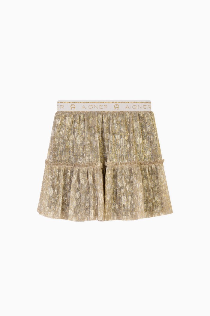 

Polka Dot Plissé Skirt in Polyester, Gold