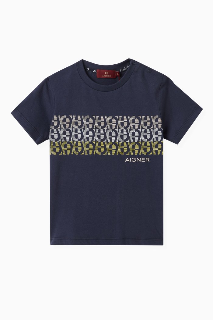 Graphic Logo-print T-shirt in Cotton-jersey, Blue