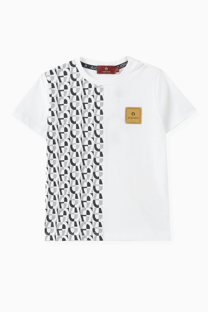 All-over Side Logo Print T-shirt in Cotton, Grey