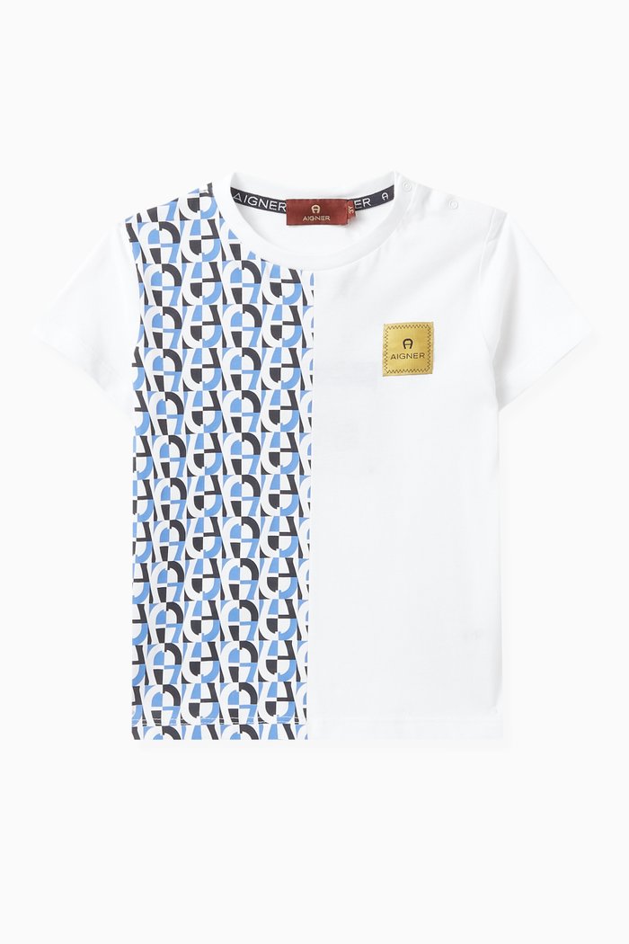 All-over Side Logo Print T-shirt in Cotton, Blue