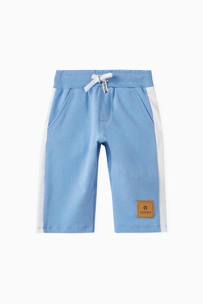 Logo-patch Stripe Bermuda Shorts in Stretch-cotton, Blue