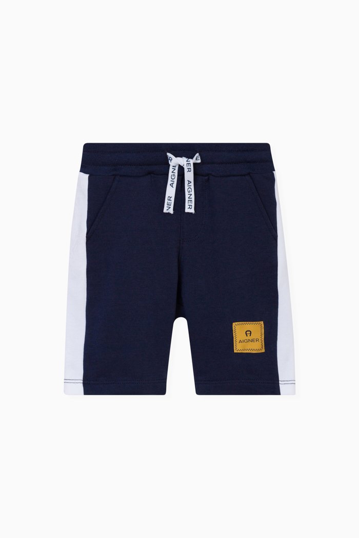 

Logo-patch Stripe Bermuda Shorts in Stretch-cotton, Blue