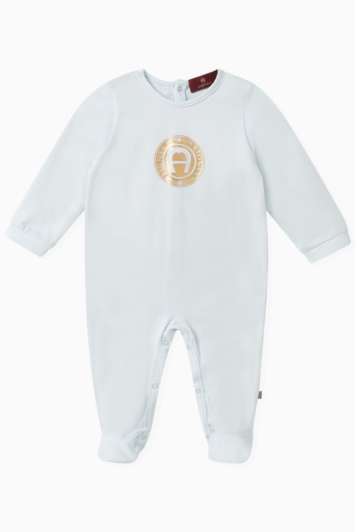 Logo Bodysuit in Cotton, Blue