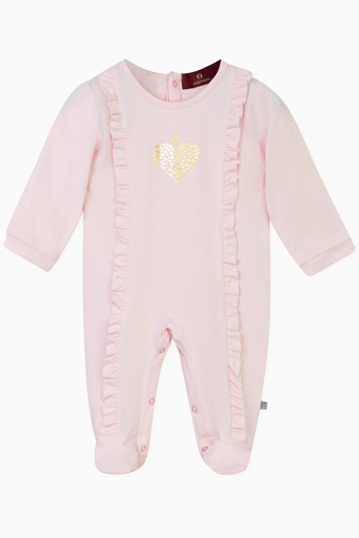 

Heart Print Bodysuit in Cotton, Pink