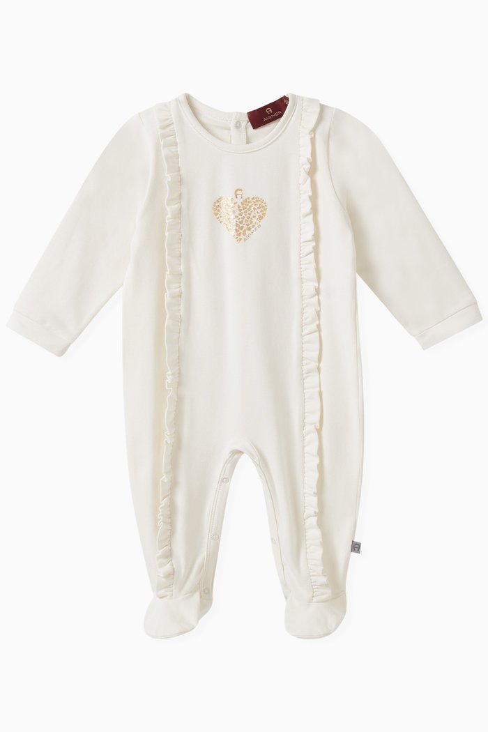 

Heart Print Bodysuit in Cotton, Gold