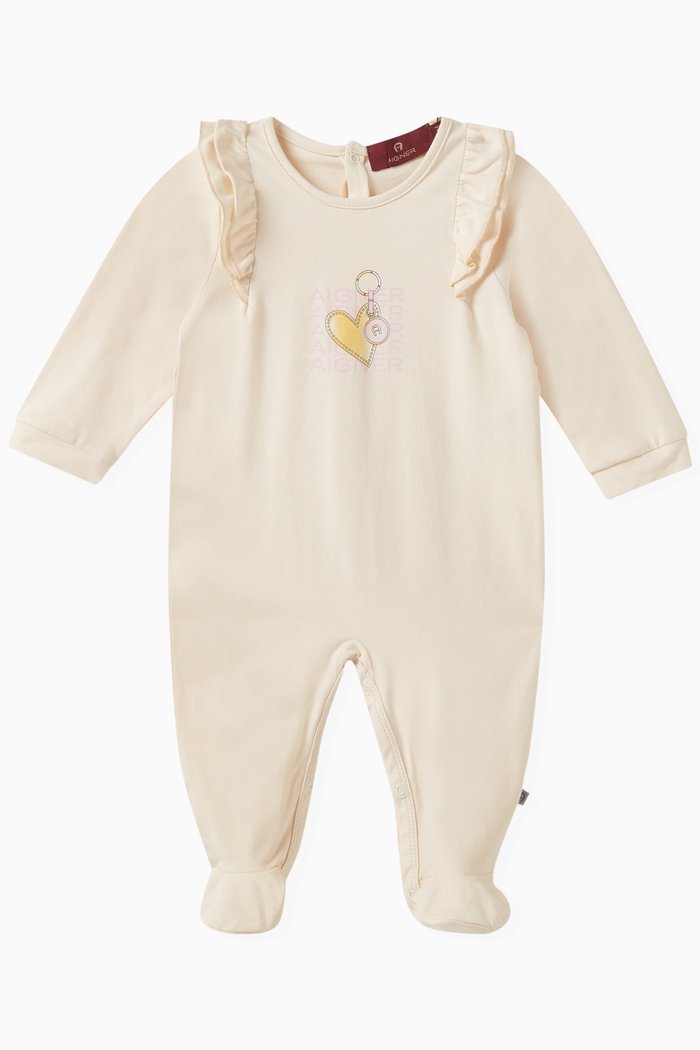 

Logo-print Ruffled Sleepsuit in Cotton-jersey, Neutral