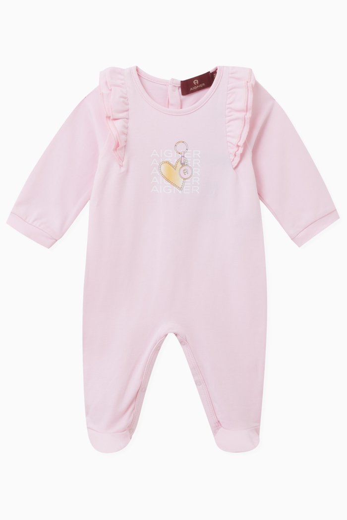 

Logo-print Ruffled Sleepsuit in Cotton-jersey, Pink
