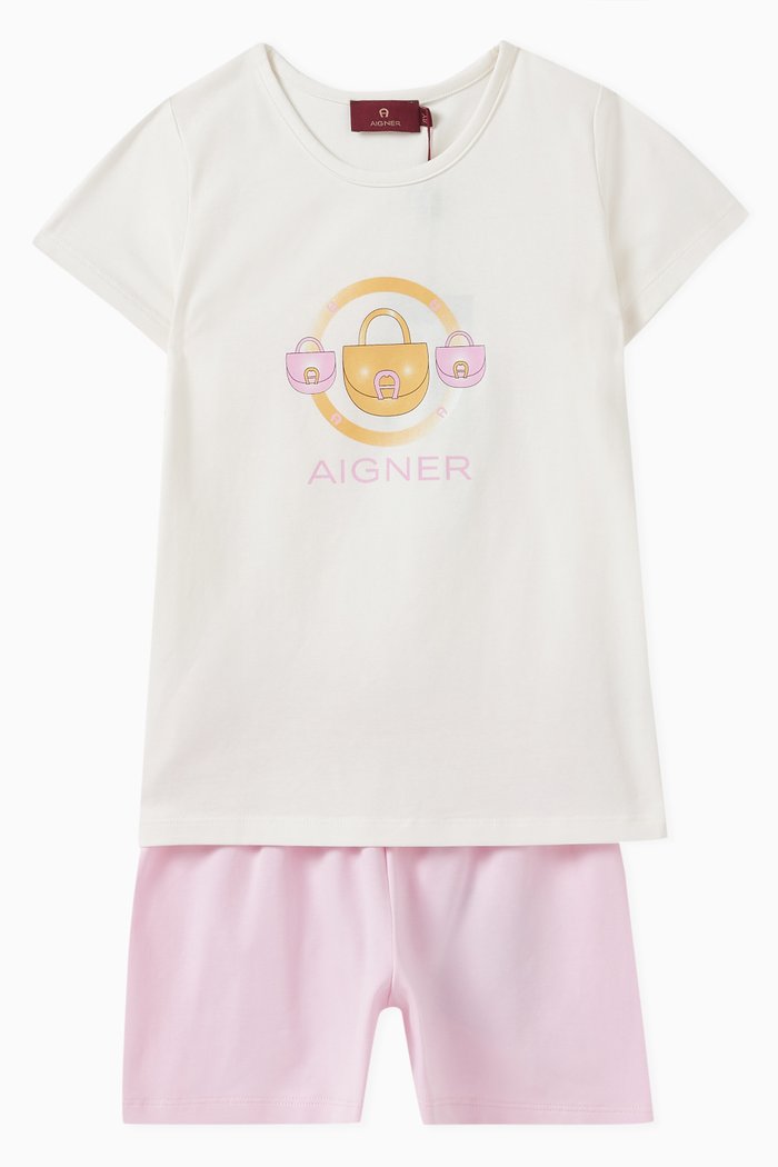 Printed Front Pyjama Set in Cotton, Pink