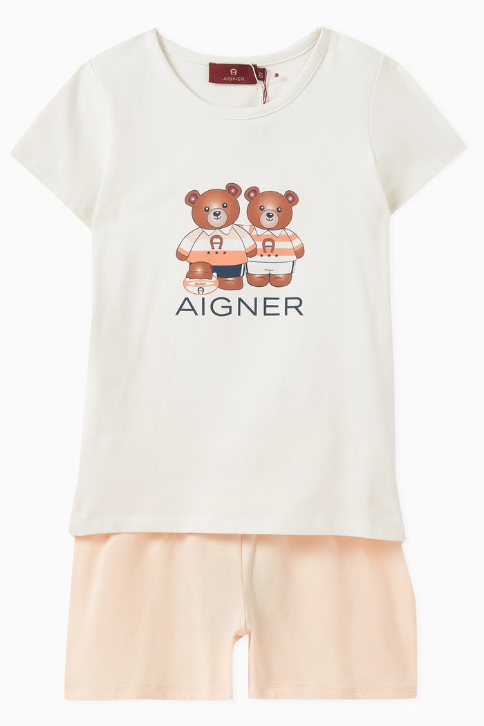 

Printed Front Pyjama Set in Cotton, Pink
